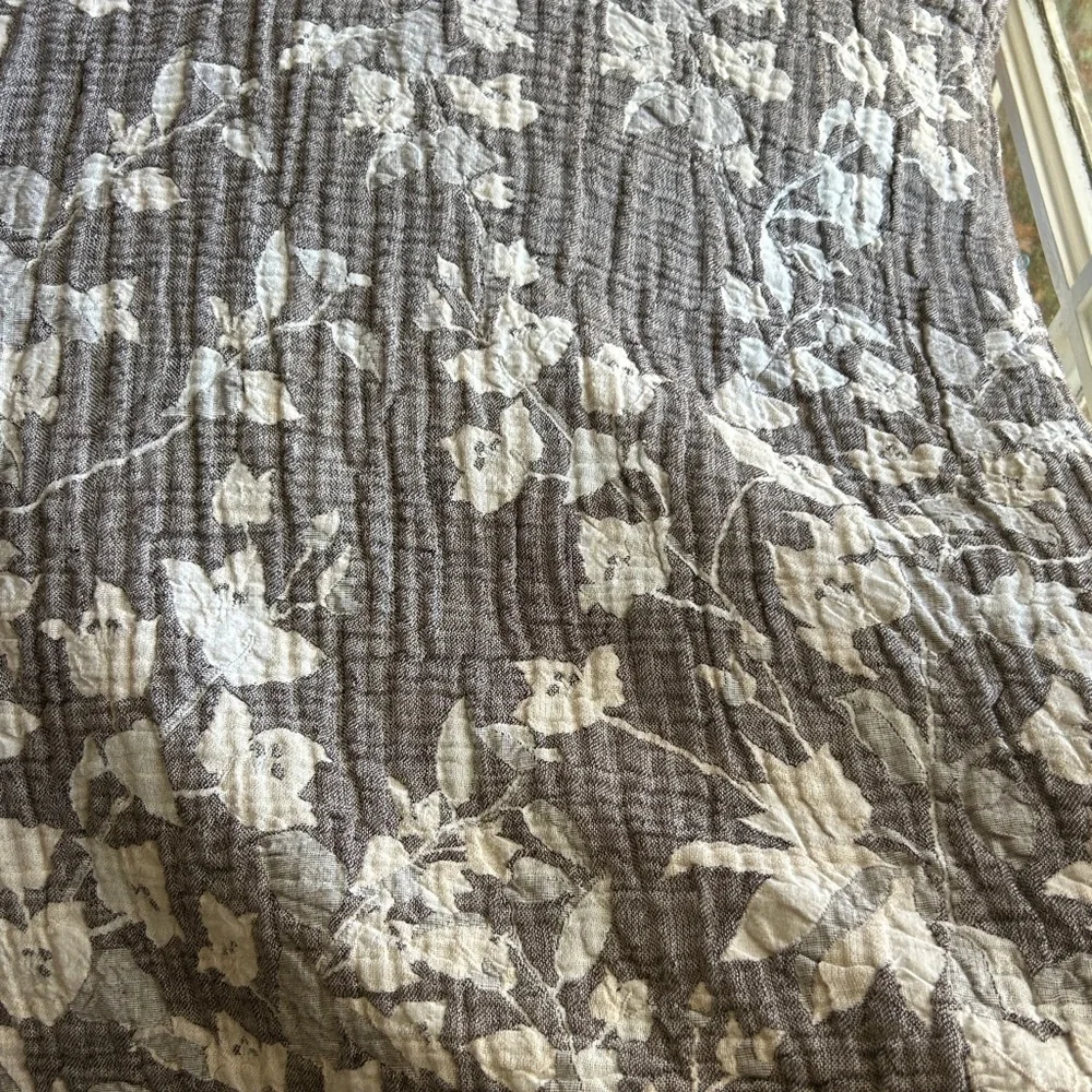 Earth Brown Taupe Floral Quilt Bedspread Dark Taupe Ecru Cream Loom Weave QUEEN